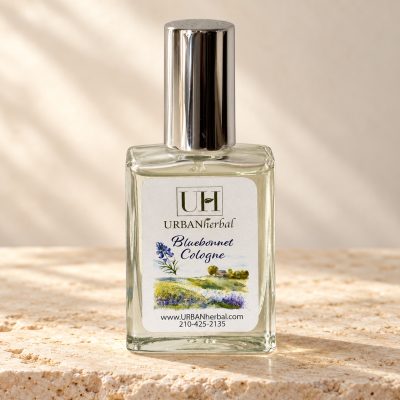 URBANherbal Bluebonnet Cologne on warm ivory stone