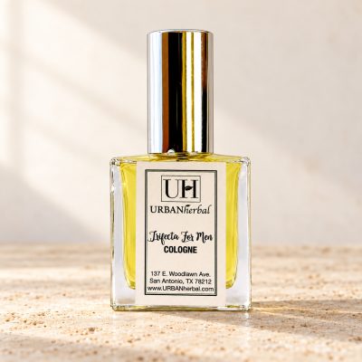 URBANherbal Trifecta for Men cologne on warm ivory stone