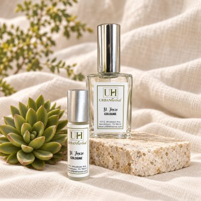 URBANherbal St. Fiacre cologne and rollerball with linen and natural stone